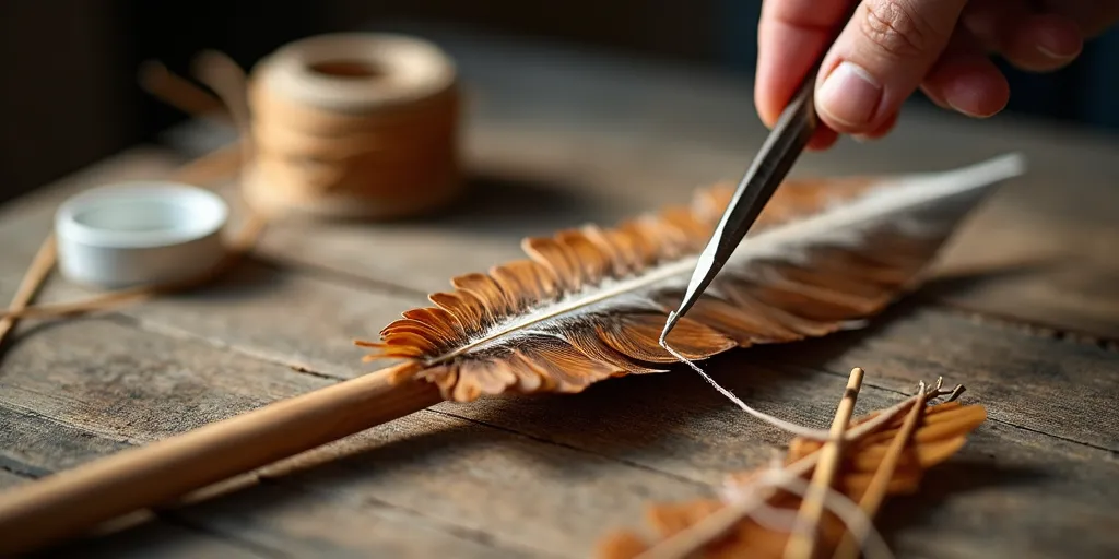 How do you attach feathers to an arrow for stability?